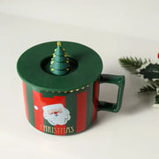 Christmas Ceramic Mug Set with 3D Lid – 300ml Festive Mug with Silicone Lid