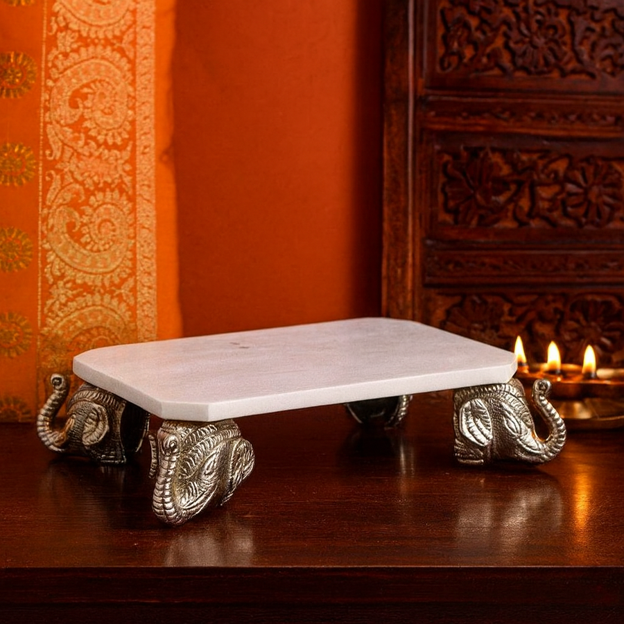 Marble Chowki with Aluminium cast legs for Pooja