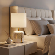 Ceramic Table Lamp with Gold Tree Design | Modern Bedside Lamp with Fabric Shade | E14 Holder | 28 cm