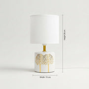 Ceramic Table Lamp with Gold Tree Design | Modern Bedside Lamp with Fabric Shade | E14 Holder | 28 cm