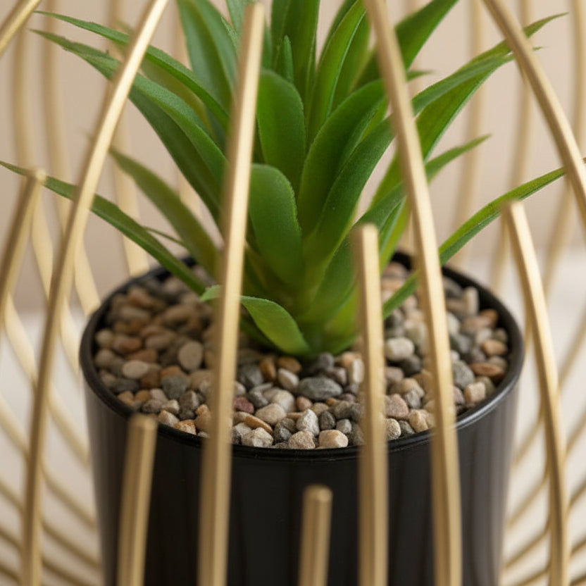 set of 2 metal table decor with artificial plant