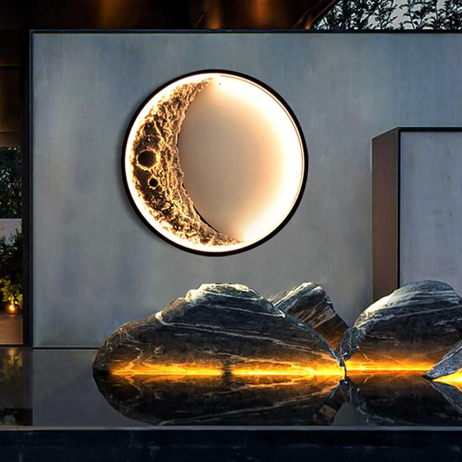 Mood Light Metal Ring Wall lamp with Resin Moon Decorative Accessories