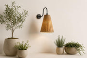 Handwoven Rattan Wall Light with Matte Black Arm – Warm Ambient Sconce