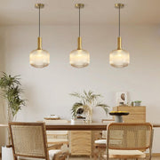 Amber Glass Pendant Light Antique Brass