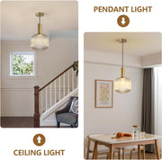 Amber Glass Pendant Light Antique Brass