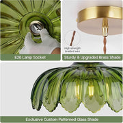 Vintage Green Glass Pendant Light with Wooden Holder & E-27 Bulb Socket | Adjustable Hanging Ceiling Light for Dining Room, Kitchen & Café