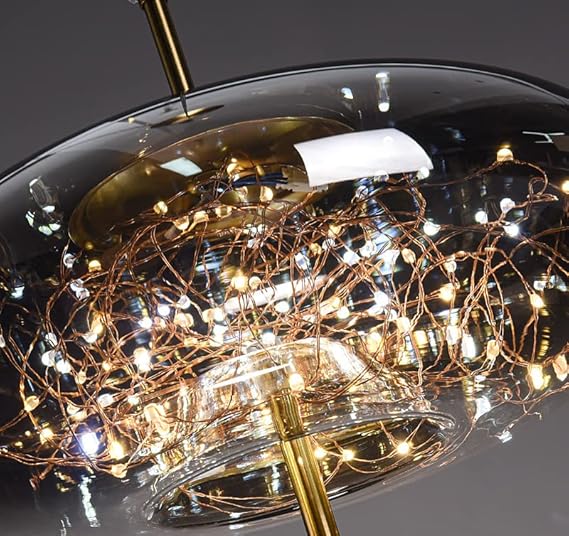 LED Fairy Big Smokey Glass Gold Pendant Ceiling Light - Warm White