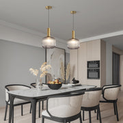 Smoke Glass Pendant Light Antique Brass
