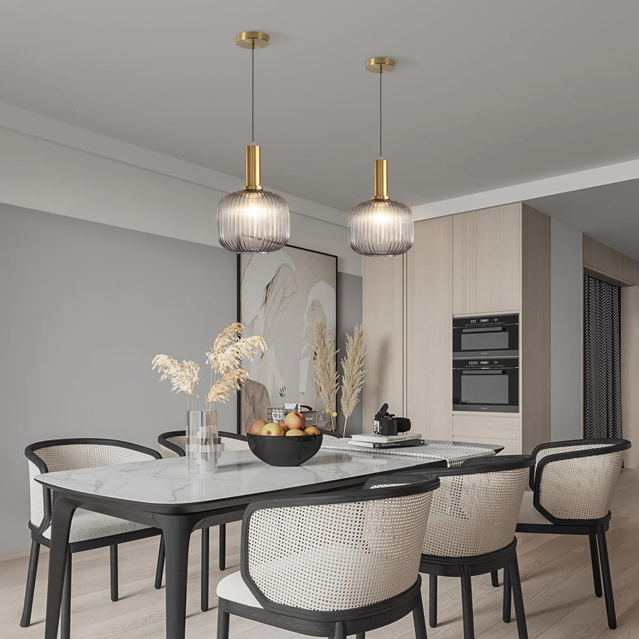 Smoke Glass Pendant Light Antique Brass