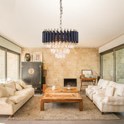 Luxury Black & Gold Crystal Chandelier – 400 mm Diameter | Polished Golden Chain & Canopy | Modern Designer Ceiling Light