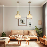 Amber Glass Pendant Light Antique Brass