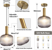 Smoke Glass Pendant Light Antique Brass