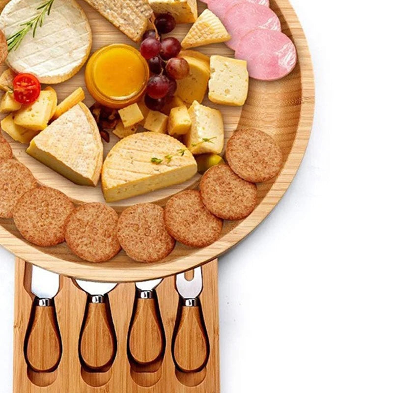 Wooden cheese platter with knife set