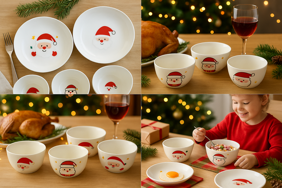 Santa Joy Christmas Bowl & Plate Set (6-Piece)