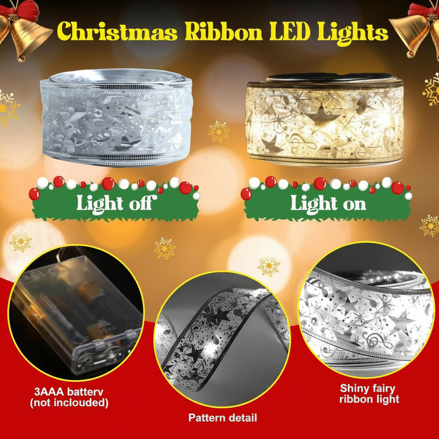Christmas Ribbon LED Fairy Lights – Decorative Mesh Ribbon for Christmas Tree, Gifts & Home Décor