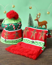 Christmas LED Knitted Cap & Muffler Set – Gingerbread & Candy Cane Design