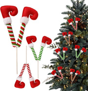 Elf Legs Christmas Picks – Set of 3 Mini Stuffed Legs for Tree Decoration