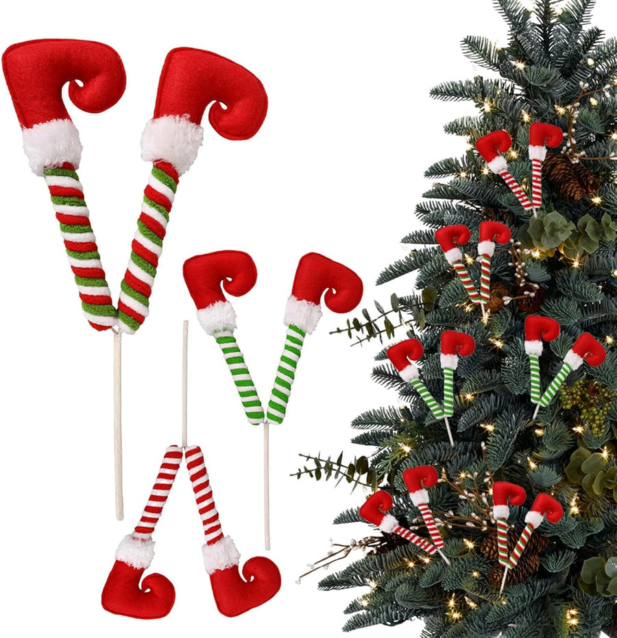 Elf Legs Christmas Picks – Set of 3 Mini Stuffed Legs for Tree Decoration