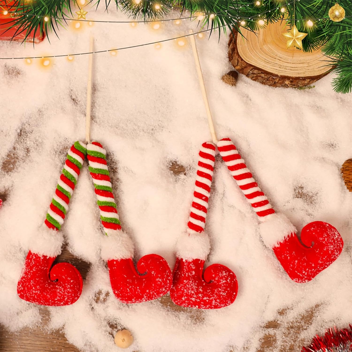 Elf Legs Christmas Picks – Set of 3 Mini Stuffed Legs for Tree Decoration