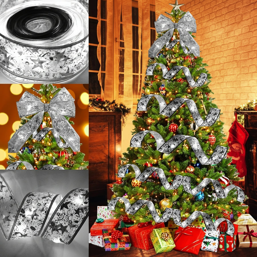 Christmas Ribbon LED Fairy Lights – Decorative Mesh Ribbon for Christmas Tree, Gifts & Home Décor