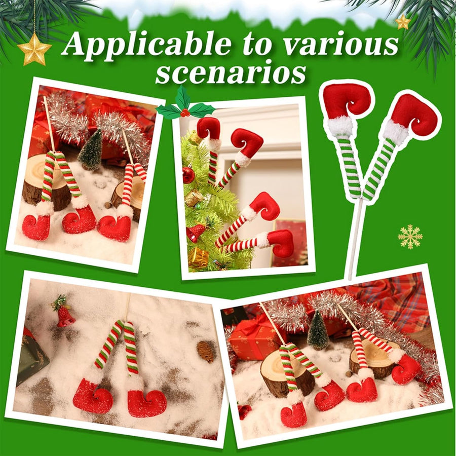 Elf Legs Christmas Picks – Set of 3 Mini Stuffed Legs for Tree Decoration
