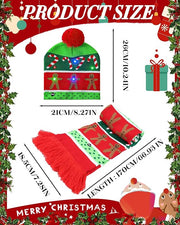 Christmas LED Knitted Cap & Muffler Set – Gingerbread & Candy Cane Design