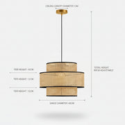 Handwoven Cane Double-Layer Pendant Light | 40 cm Rattan Ceiling Lamp | E27 Holder