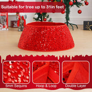 Coral Tree 31.5-Inch Red Glitter Christmas Tree Collar – Premium Sequined Tree Base Cover with 23.6-Inch Top Opening, 10.2-Inch Height – Durable Holiday Décor Stand Cover for Artificial & Real Christmas Tree