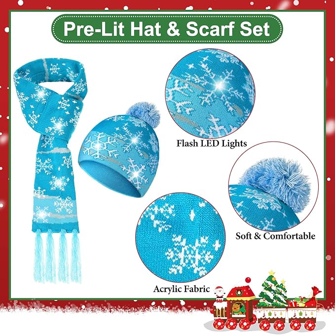 Snowflick LED hat & Scarf, Christmas Light Up