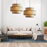 Handwoven Cane Double-Layer Pendant Light | 40 cm Rattan Ceiling Lamp | E27 Holder