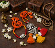 Handcrafted Elephant Tassel Lumba Rakhi – Traditional Bhai Bhabhi Rakhi Set