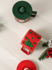 1pc Christmas Ceramic Cup With Silicon lid