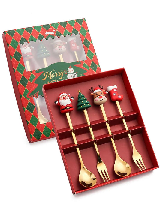 set of 4 christmas spoon and fork