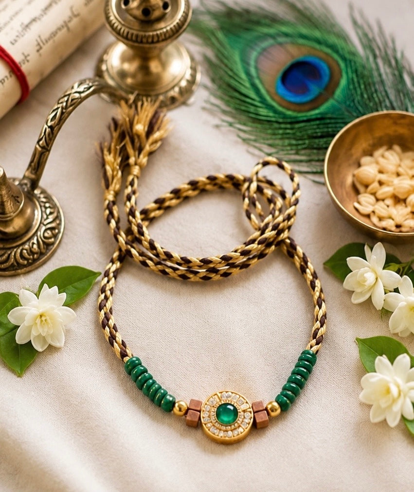 Classic Handmade Rakhi with Green Beads