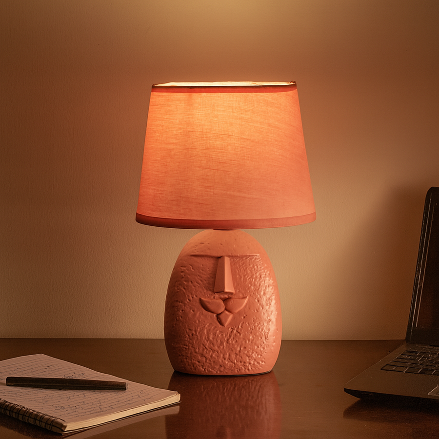 Terracotta moustache table lamp with lamp shade