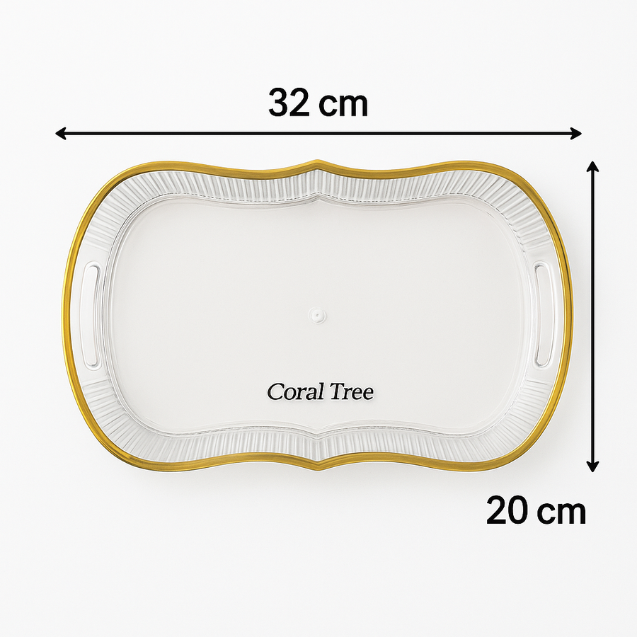 Coral Tree Transparent Acrylic Tray with Golden Rim & Handles
