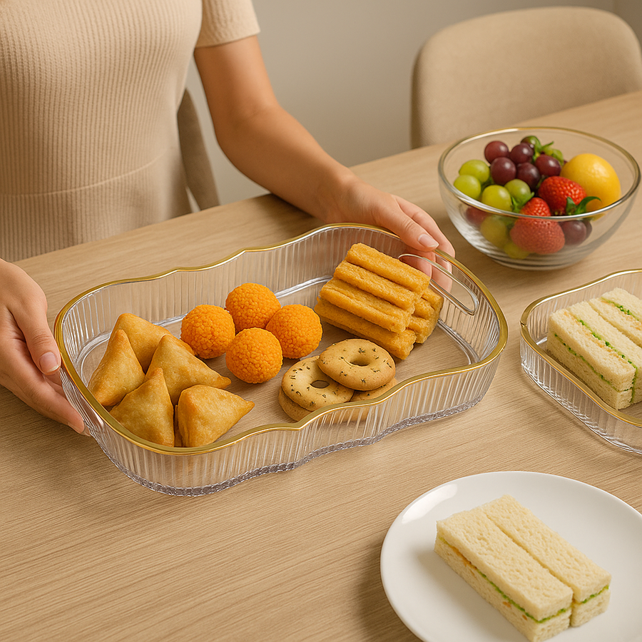 Coral Tree Transparent Acrylic Tray with Golden Rim & Handles