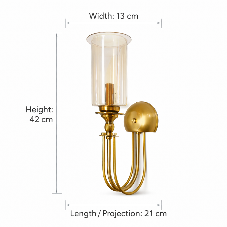 Antique Brass Wall Light with Clear Glass Shade | Premium E14 Wall Sconce for Living Room, Bedroom & Dining Area