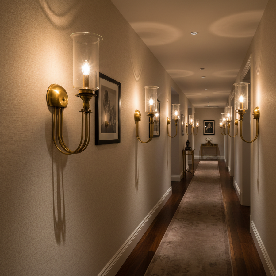 Antique Brass Wall Light with Clear Glass Shade | Premium E14 Wall Sconce for Living Room, Bedroom & Dining Area