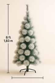 CORAL TREE 6 Ft Snow Flocked Christmas Tree | Dense Pine Branches | Heavy Snow Finish | Metal Stand