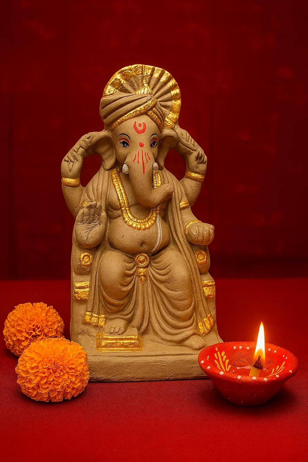 9 Inch Eco-Friendly Lalbaugcha Raja Ganesh Idol | Clay Ganpati Murti
