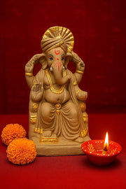 9 Inch Eco-Friendly Lalbaugcha Raja Ganesh Idol | Clay Ganpati Murti