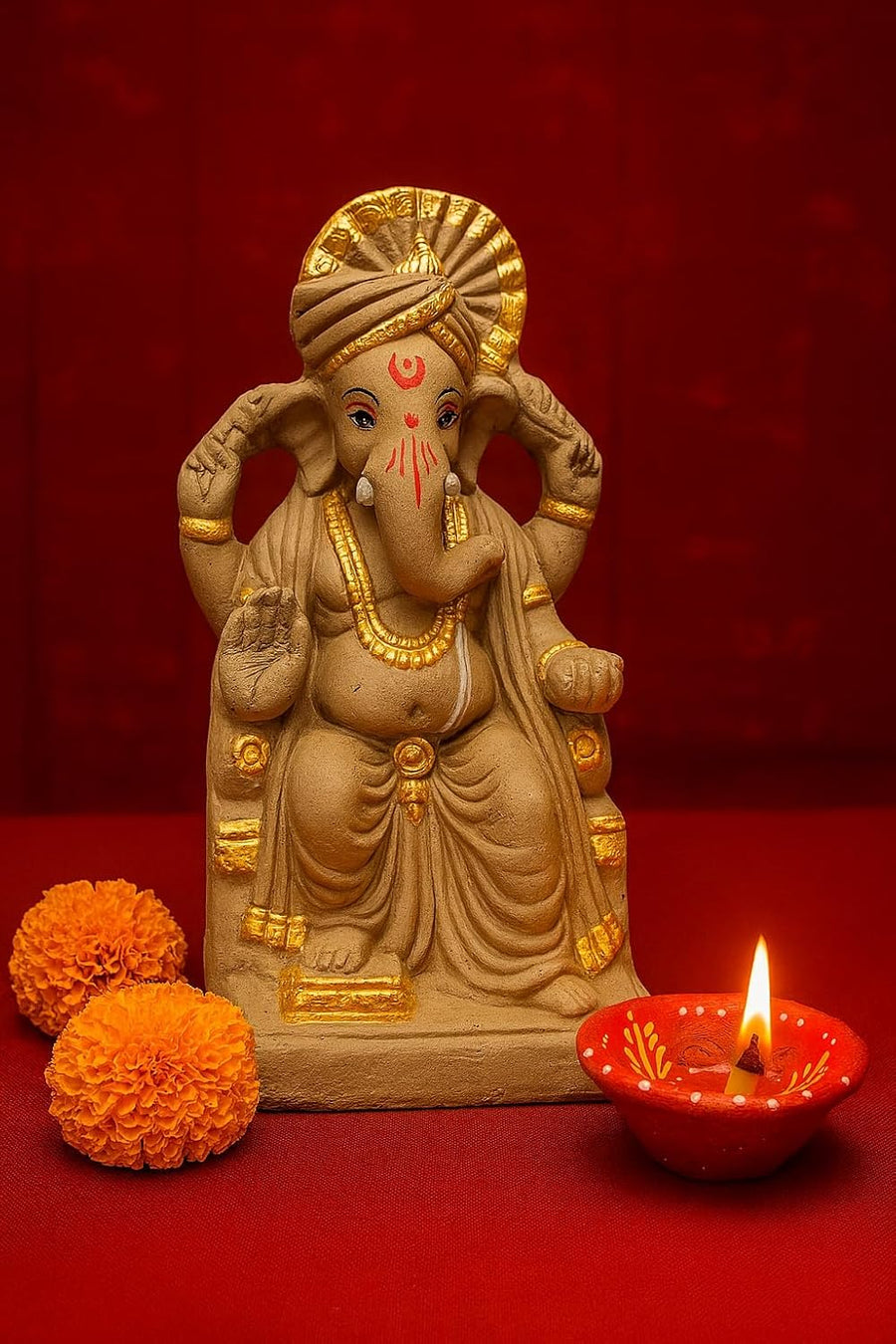 9 Inch Eco-Friendly Lalbaugcha Raja Ganesh Idol | Clay Ganpati Murti