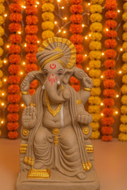 9 Inch Eco-Friendly Lalbaugcha Raja Ganesh Idol | Clay Ganpati Murti
