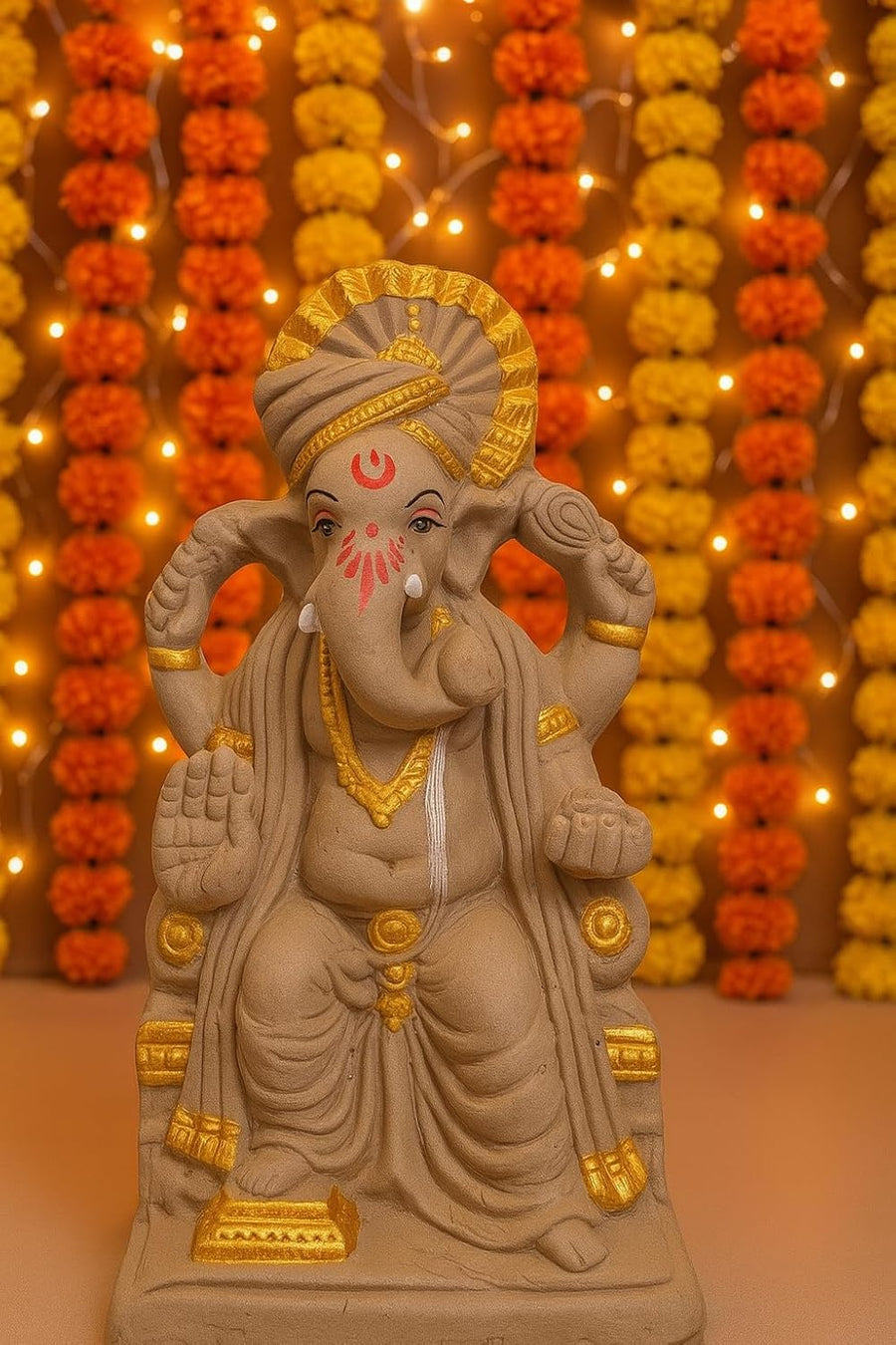 9 Inch Eco-Friendly Lalbaugcha Raja Ganesh Idol | Clay Ganpati Murti