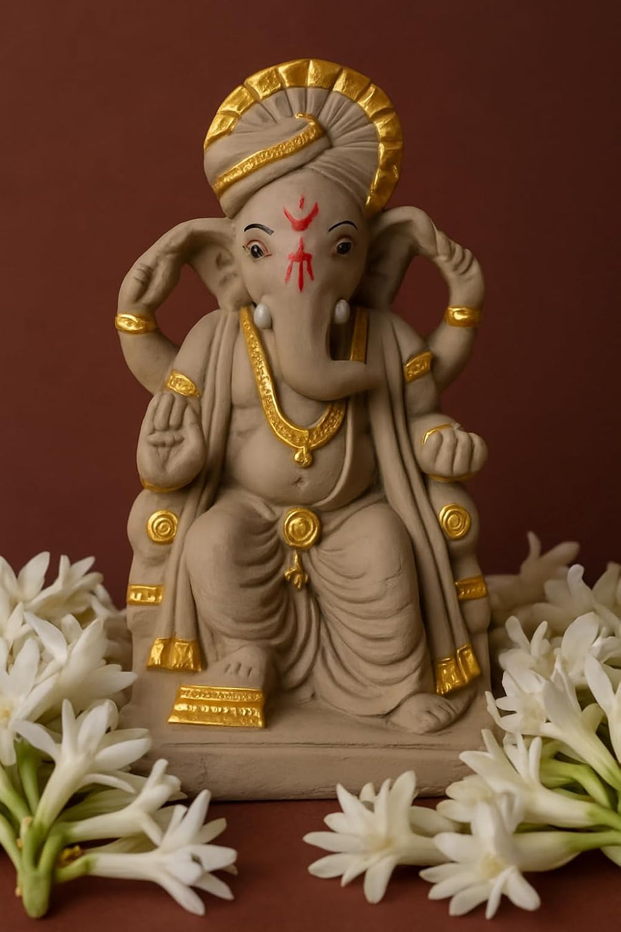 9 Inch Eco-Friendly Lalbaugcha Raja Ganesh Idol | Clay Ganpati Murti