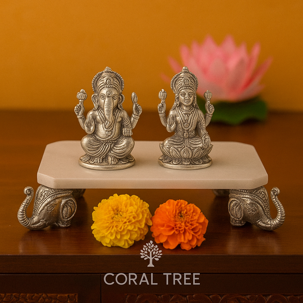 Marble Chowki with Aluminium cast legs for Pooja