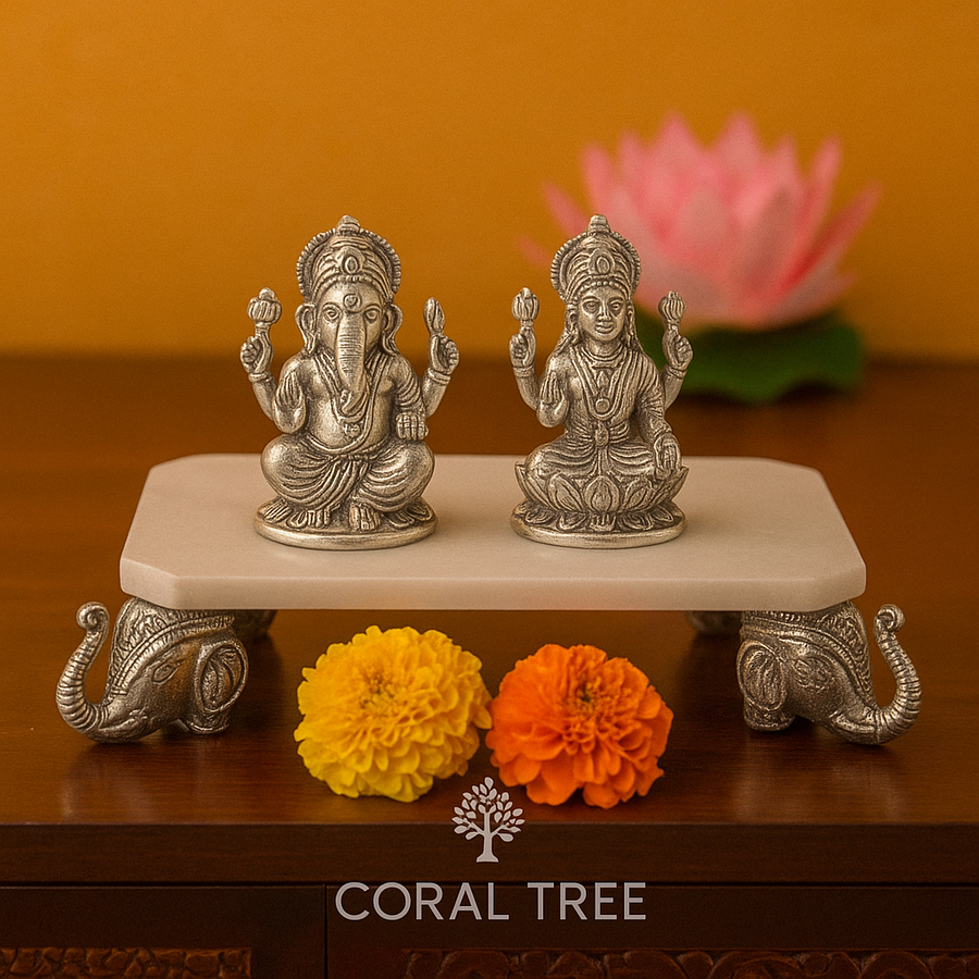 Marble Chowki with Aluminium cast legs for Pooja