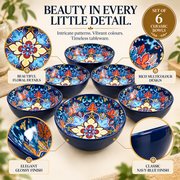 Coral Tree Multicolour Floral Ceramic Serving Bowls with Decorative Gift Box – Set of 6