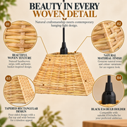 Coral Tree Natural Woven Rattan Hanging Pendant Light – Beige Boho Basket Shade | E14 Holder